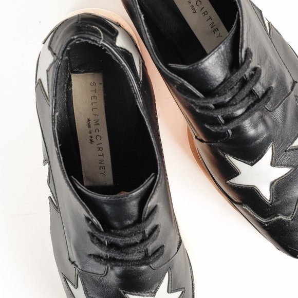 Stella McCartney Black White Star Vegan Elyse Platform Derby Shoes, Size 5 - Picture 10 of 10